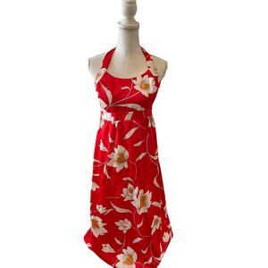 Vintage 70s Nani of Hawaii Maxi Halter Dress Red Hawaiian Floral Print